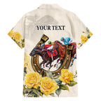Melbourne Horse Racing Personalised Family Matching Puletasi and Hawaiian Shirt Australian Horse With Yellow Roses