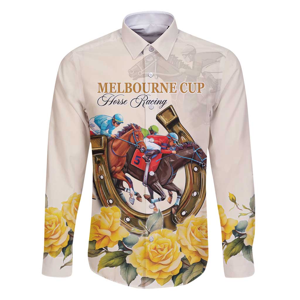 Melbourne Horse Racing Personalised Family Matching Puletasi and Hawaiian Shirt Australian Horse With Yellow Roses