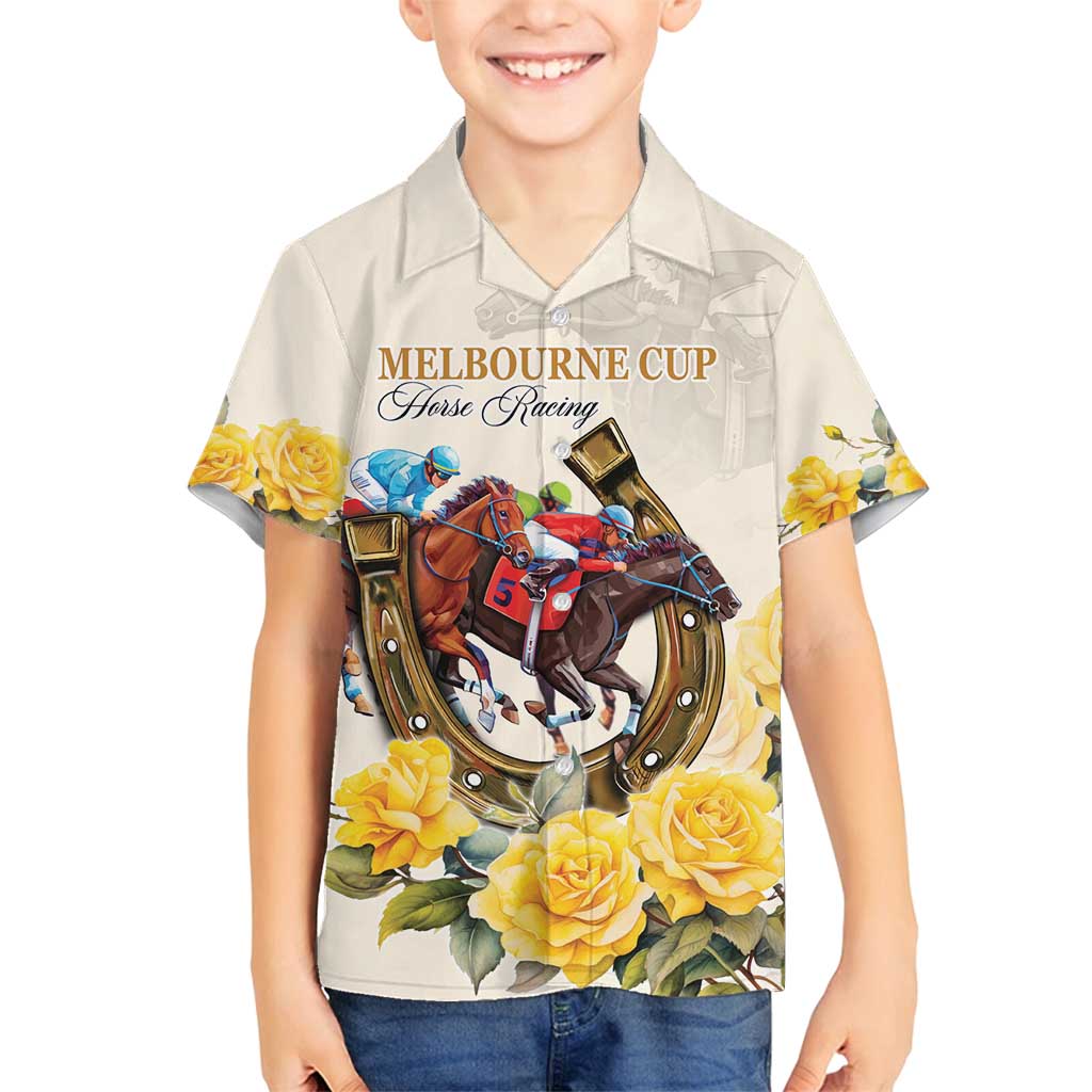 Melbourne Horse Racing Personalised Family Matching Puletasi and Hawaiian Shirt Australian Horse With Yellow Roses