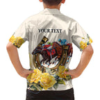 Melbourne Horse Racing Personalised Family Matching Short Sleeve Bodycon Dress and Hawaiian Shirt Australian Horse With Yellow Roses