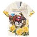 Melbourne Horse Racing Personalised Family Matching Short Sleeve Bodycon Dress and Hawaiian Shirt Australian Horse With Yellow Roses