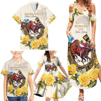 Melbourne Horse Racing Personalised Family Matching Summer Maxi Dress and Hawaiian Shirt Australian Horse With Yellow Roses