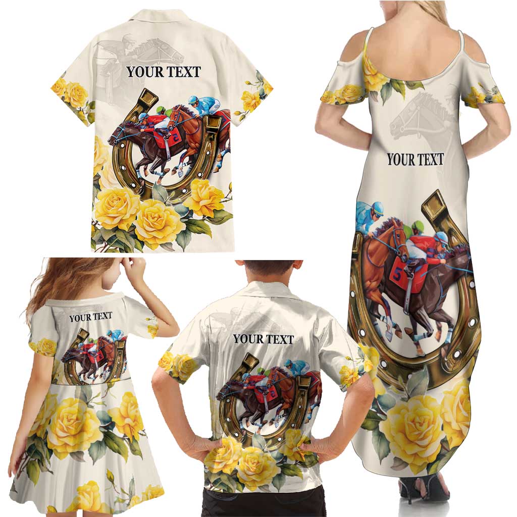 Melbourne Horse Racing Personalised Family Matching Summer Maxi Dress and Hawaiian Shirt Australian Horse With Yellow Roses