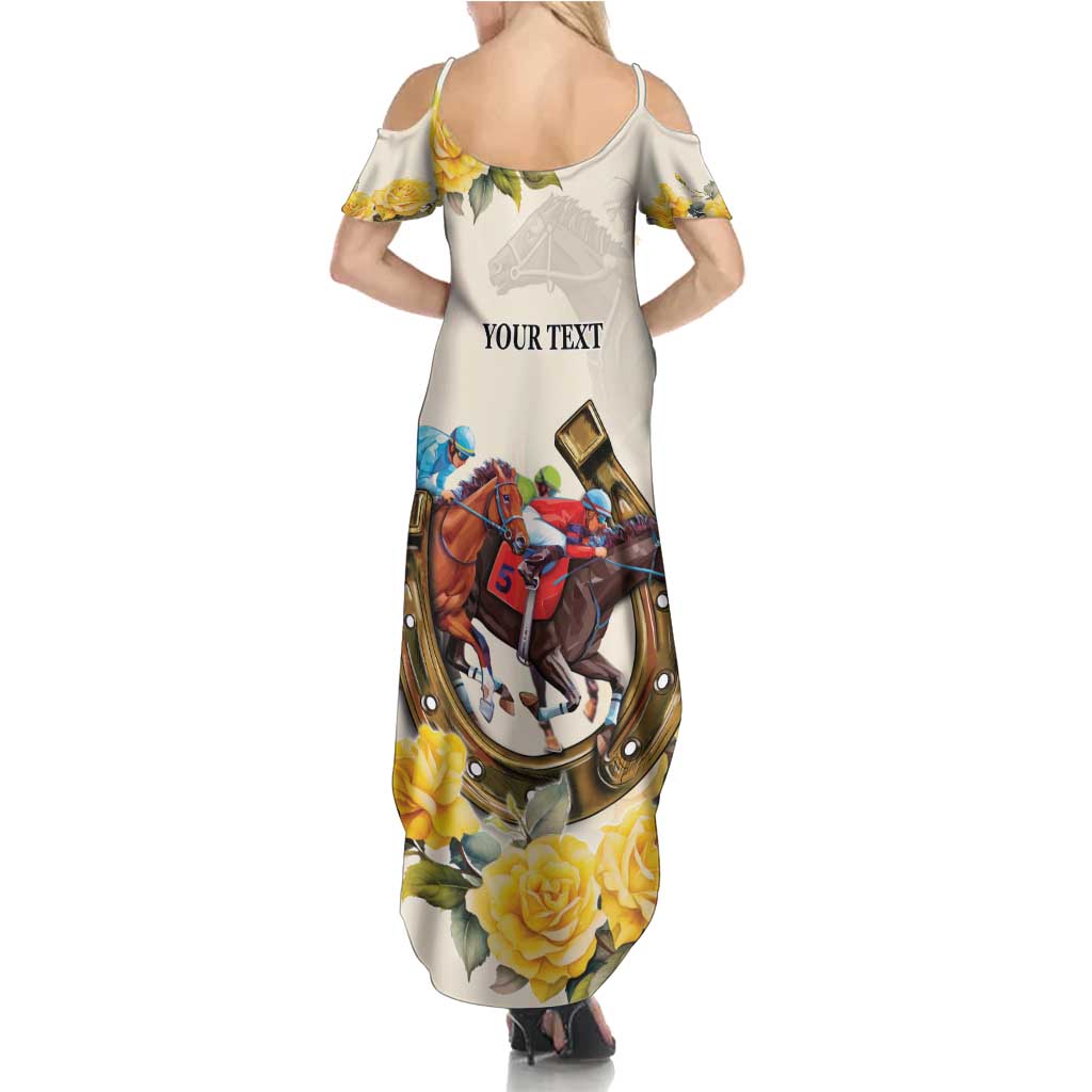 Melbourne Horse Racing Personalised Family Matching Summer Maxi Dress and Hawaiian Shirt Australian Horse With Yellow Roses