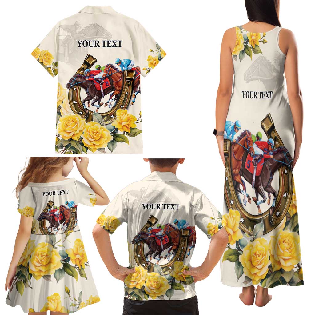 Melbourne Horse Racing Personalised Family Matching Tank Maxi Dress and Hawaiian Shirt Australian Horse With Yellow Roses