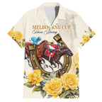 Melbourne Horse Racing Personalised Family Matching Tank Maxi Dress and Hawaiian Shirt Australian Horse With Yellow Roses