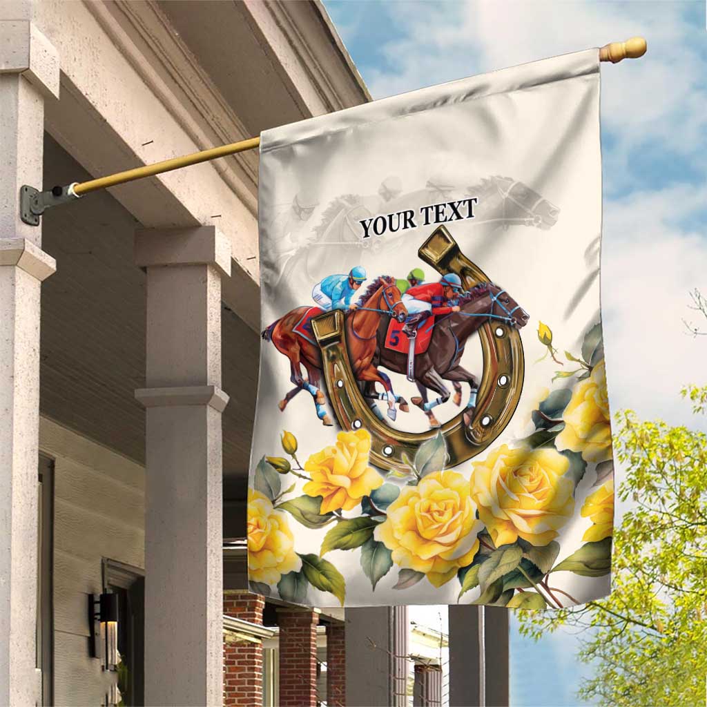 Melbourne Horse Racing Personalised Garden Flag Australian Horse With Yellow Roses