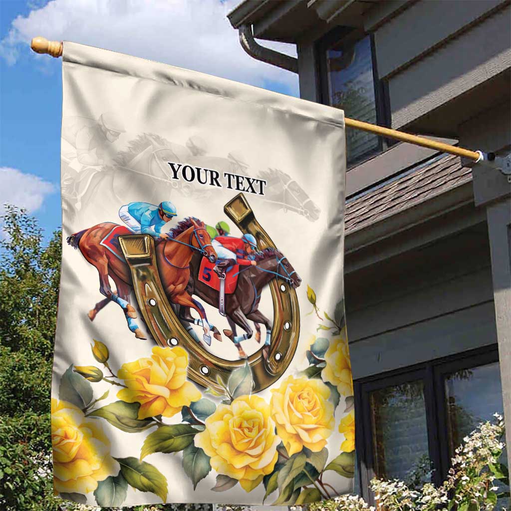 Melbourne Horse Racing Personalised Garden Flag Australian Horse With Yellow Roses