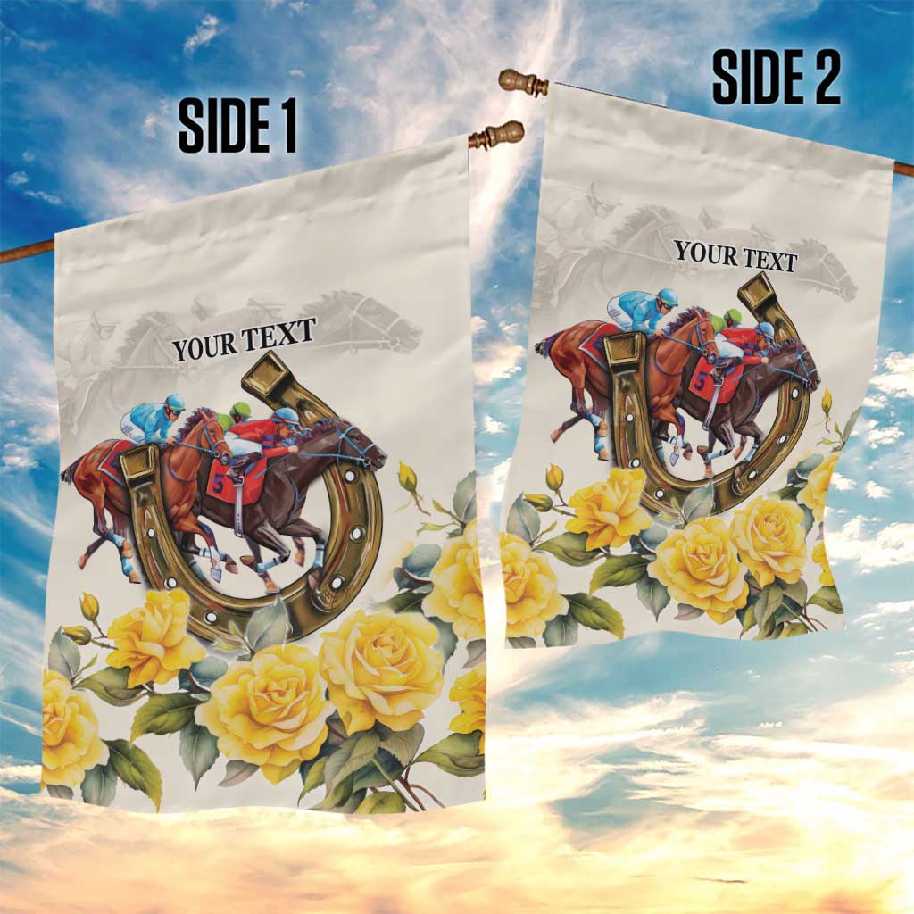 Melbourne Horse Racing Personalised Garden Flag Australian Horse With Yellow Roses