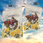 Melbourne Horse Racing Personalised Garden Flag Australian Horse With Yellow Roses