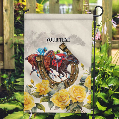 Melbourne Horse Racing Personalised Garden Flag Australian Horse With Yellow Roses