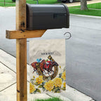 Melbourne Horse Racing Personalised Garden Flag Australian Horse With Yellow Roses