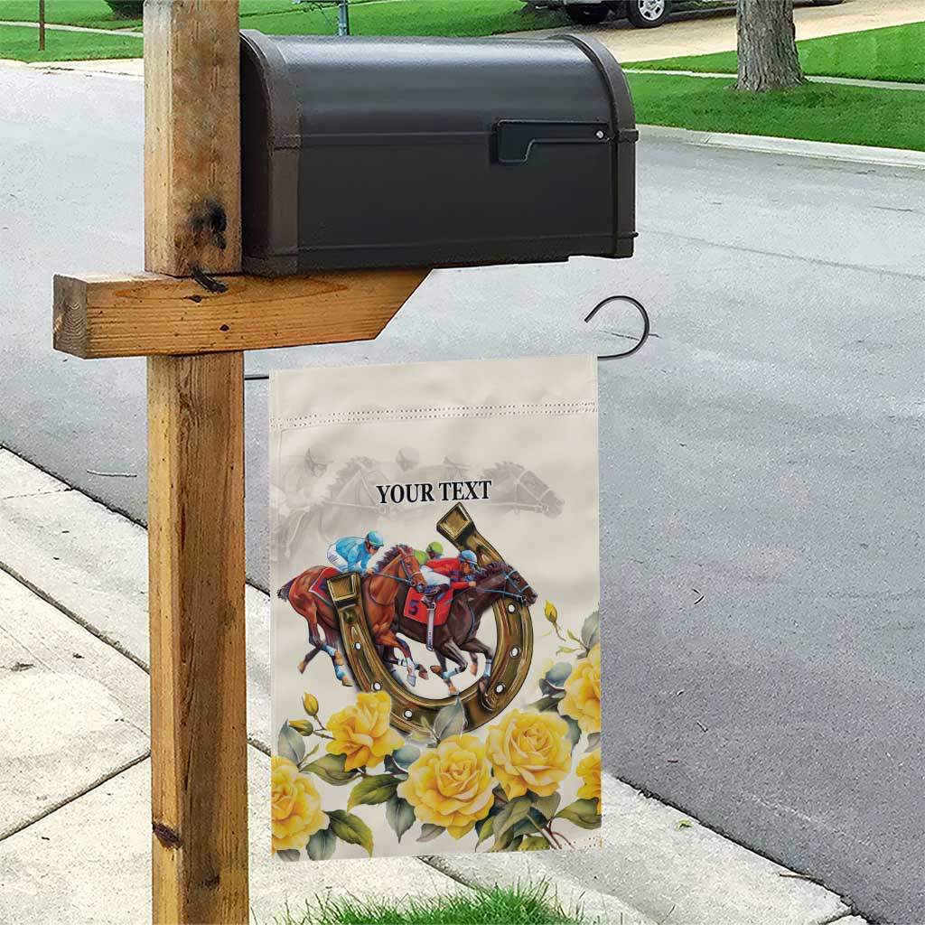 Melbourne Horse Racing Personalised Garden Flag Australian Horse With Yellow Roses