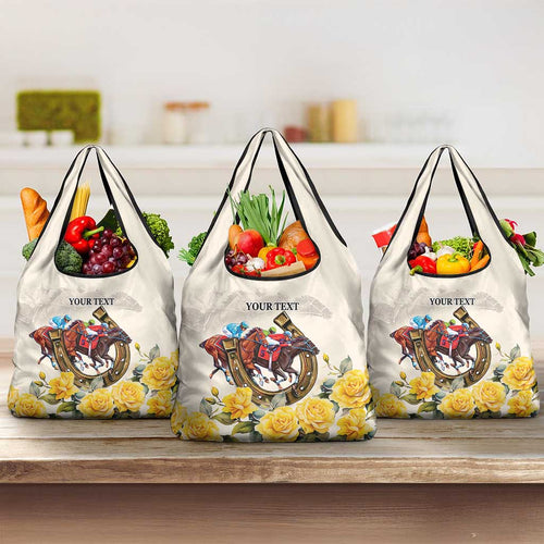 Melbourne Horse Racing Personalised Grocery Bag Australian Horse With Yellow Roses