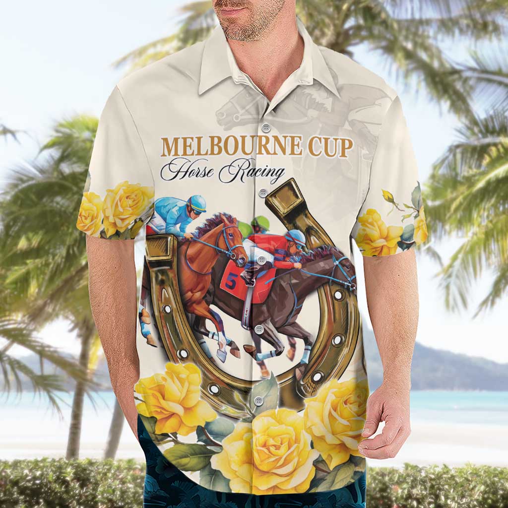 Melbourne Horse Racing Personalised Hawaiian Shirt Australian Horse With Yellow Roses