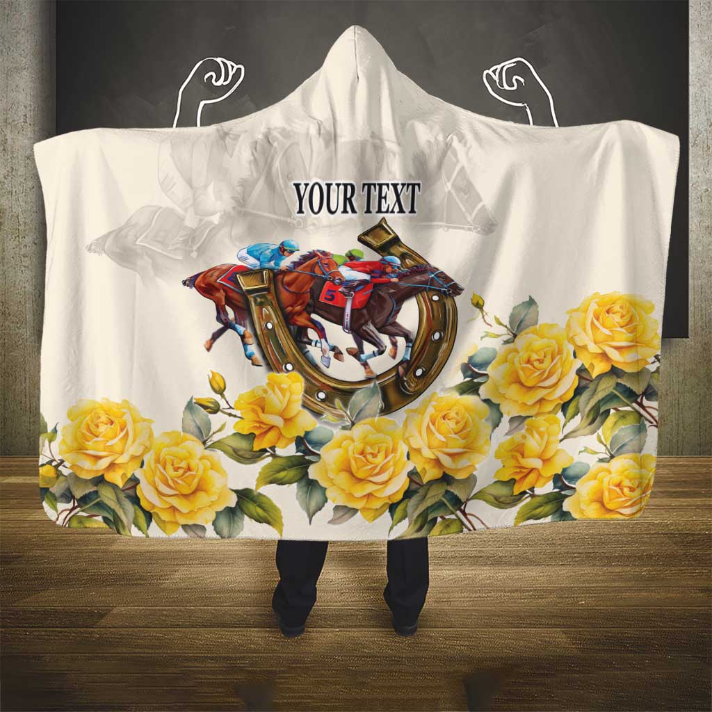 Melbourne Horse Racing Personalised Hooded Blanket Australian Horse With Yellow Roses