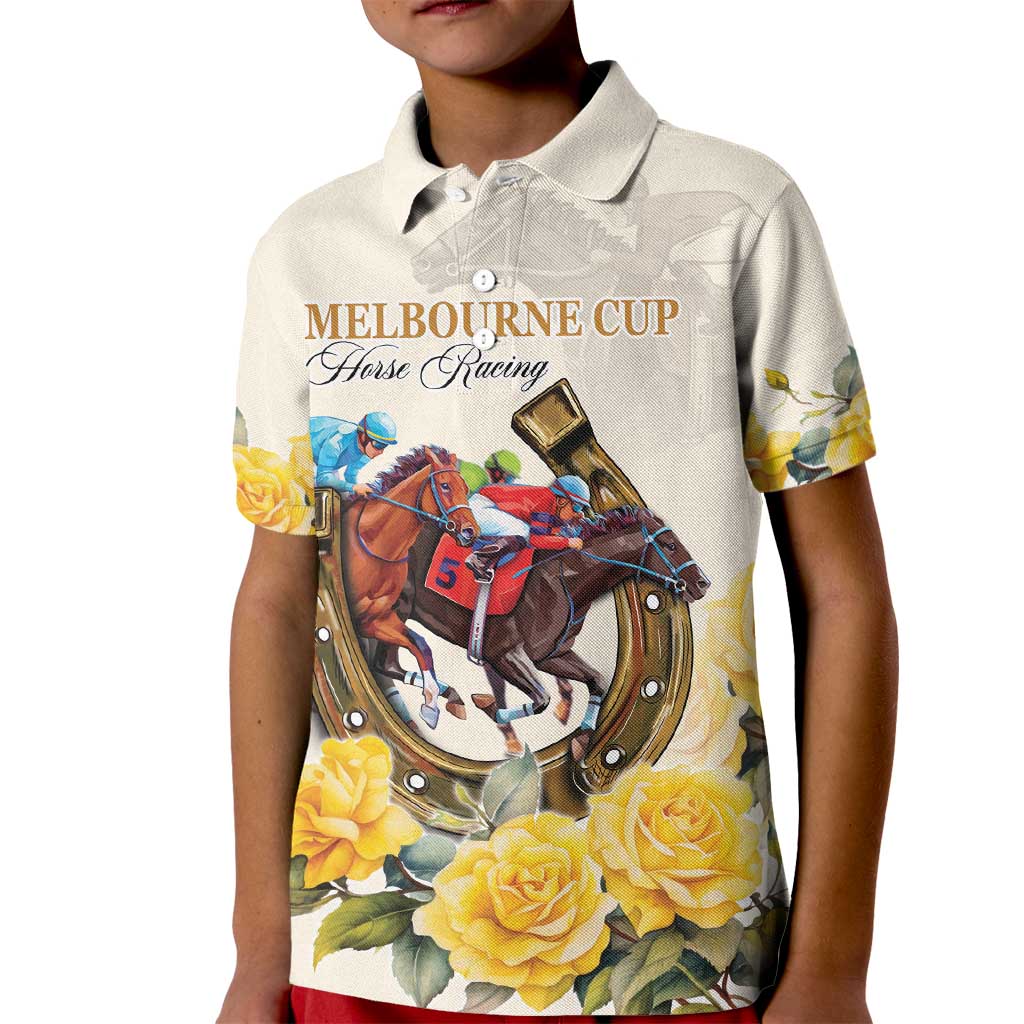 Melbourne Horse Racing Personalised Kid Polo Shirt Australian Horse With Yellow Roses