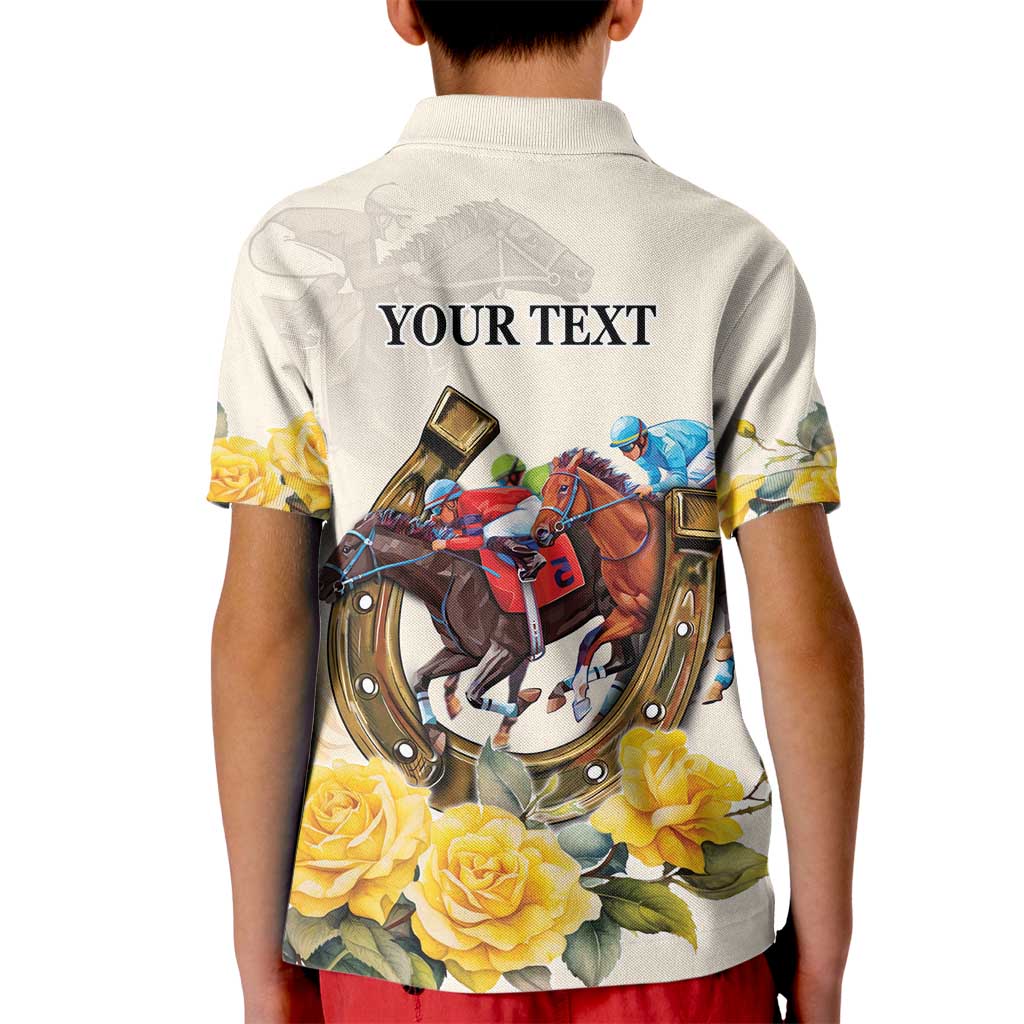 Melbourne Horse Racing Personalised Kid Polo Shirt Australian Horse With Yellow Roses
