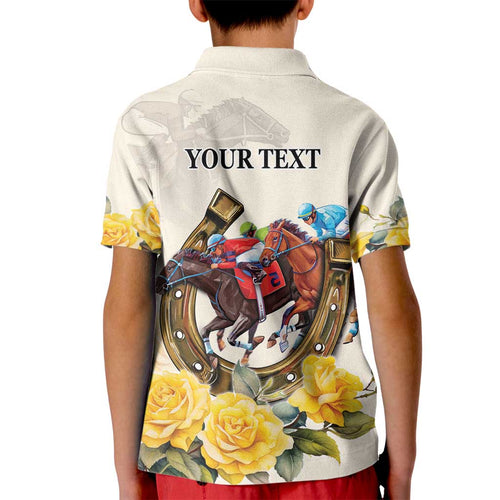 Melbourne Horse Racing Personalised Kid Polo Shirt Australian Horse With Yellow Roses