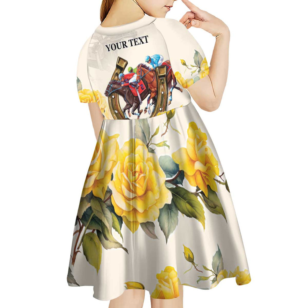 Melbourne Horse Racing Personalised Kid Short Sleeve Dress Australian Horse With Yellow Roses