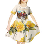 Melbourne Horse Racing Personalised Kid Short Sleeve Dress Australian Horse With Yellow Roses