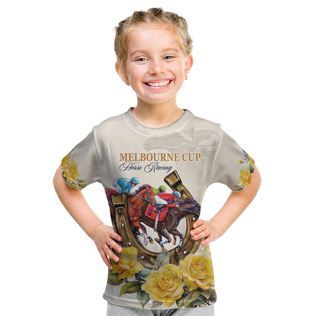 Melbourne Horse Racing Personalised Kid T Shirt Australian Horse With Yellow Roses