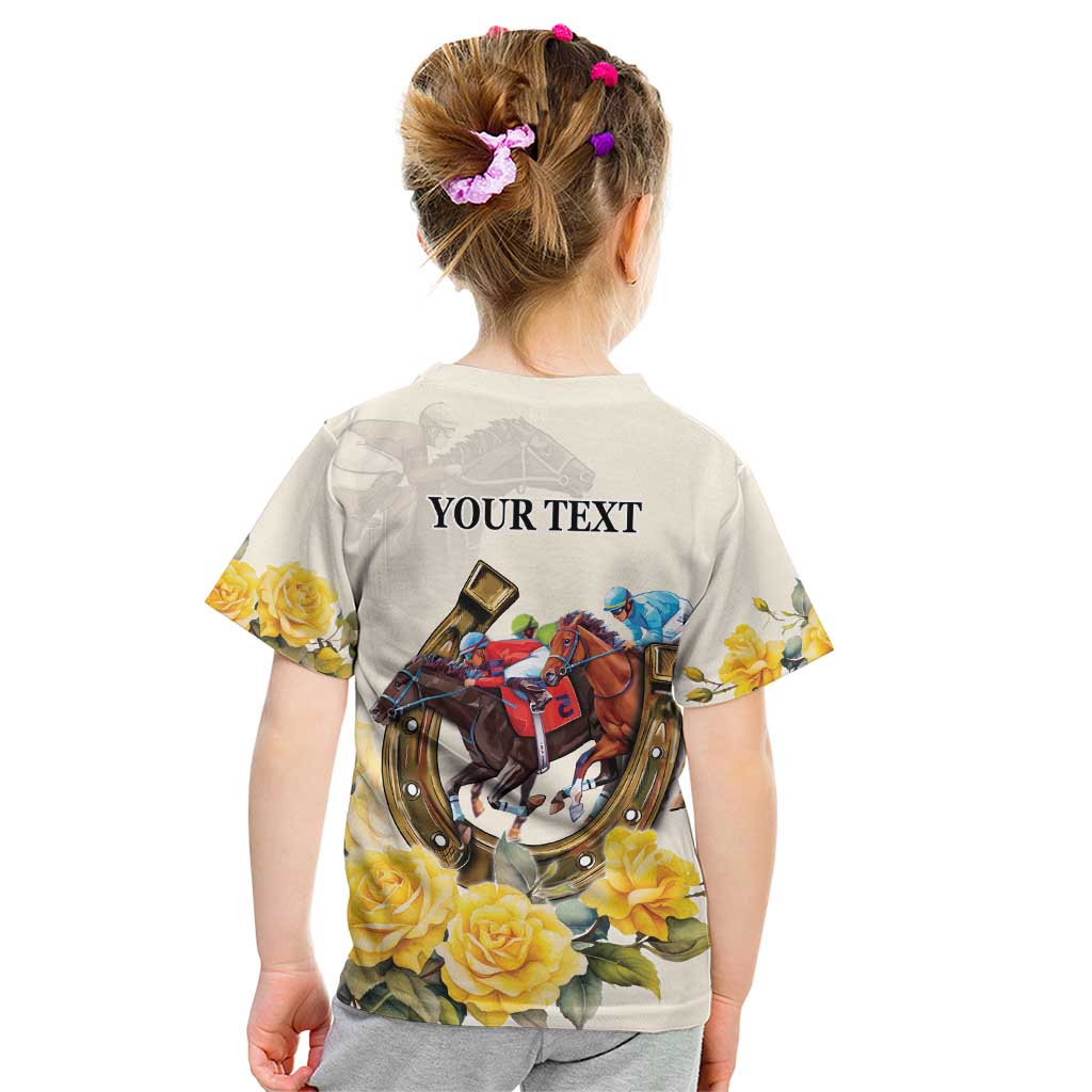 Melbourne Horse Racing Personalised Kid T Shirt Australian Horse With Yellow Roses