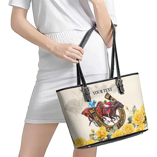 Melbourne Horse Racing Personalised Leather Tote Bag Australian Horse With Yellow Roses