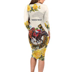 Melbourne Horse Racing Personalised Long Sleeve Bodycon Dress Australian Horse With Yellow Roses