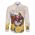 Melbourne Horse Racing Personalised Long Sleeve Button Shirt Australian Horse With Yellow Roses
