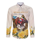 Melbourne Horse Racing Personalised Long Sleeve Button Shirt Australian Horse With Yellow Roses