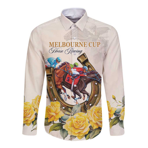 Melbourne Horse Racing Personalised Long Sleeve Button Shirt Australian Horse With Yellow Roses