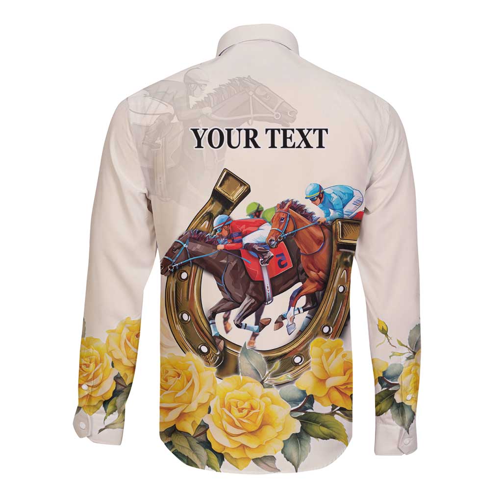 Melbourne Horse Racing Personalised Long Sleeve Button Shirt Australian Horse With Yellow Roses