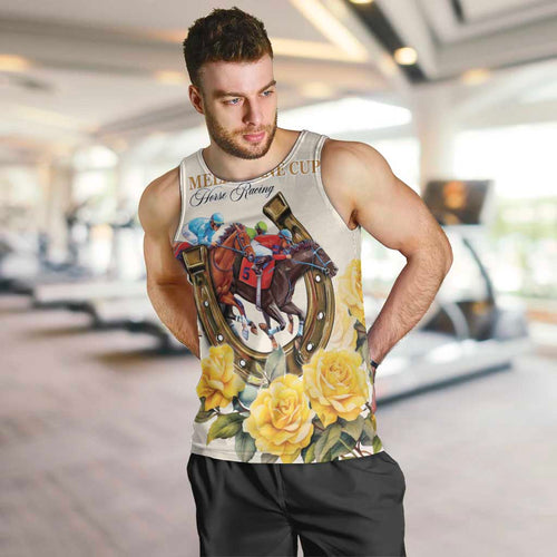 Melbourne Horse Racing Personalised Men Tank Top Australian Horse With Yellow Roses