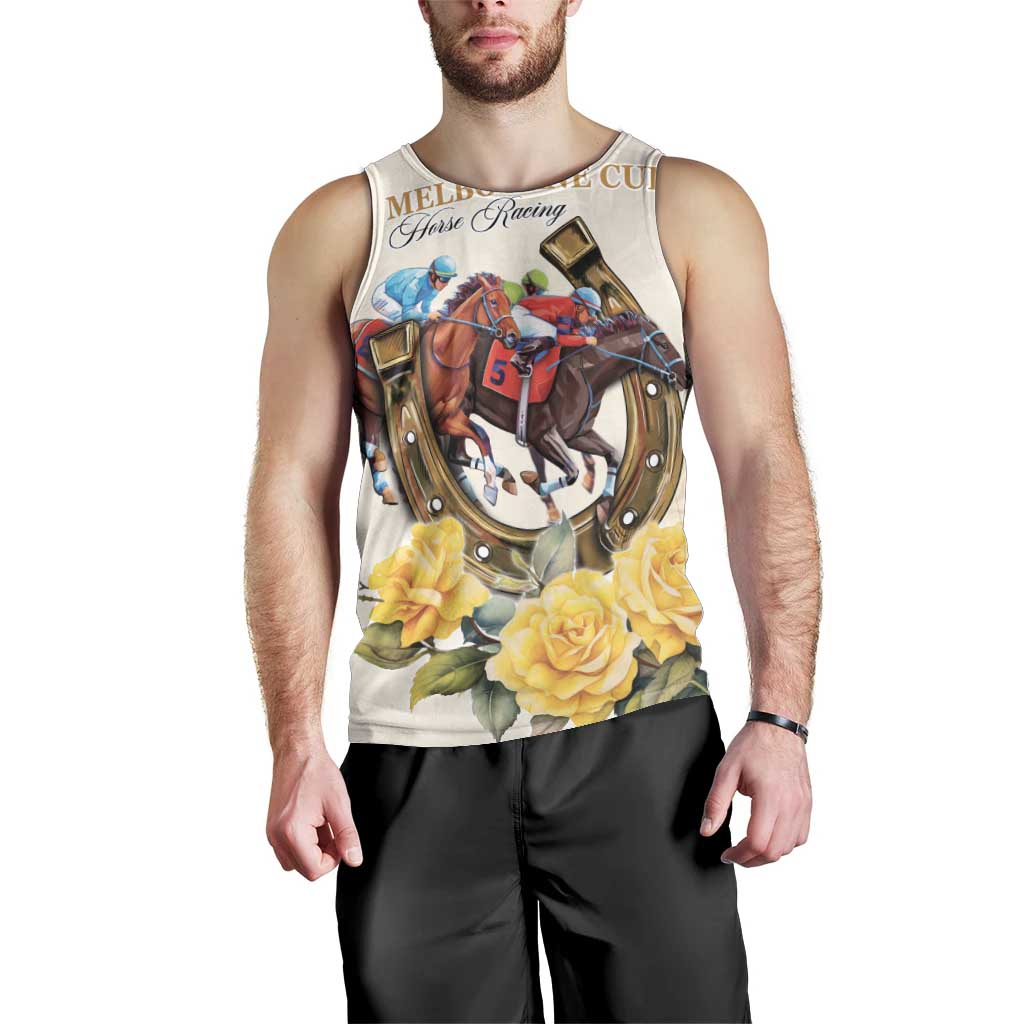 Melbourne Horse Racing Personalised Men Tank Top Australian Horse With Yellow Roses
