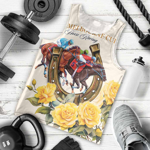 Melbourne Horse Racing Personalised Men Tank Top Australian Horse With Yellow Roses