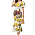 Melbourne Horse Racing Personalised Mermaid Dress Australian Horse With Yellow Roses