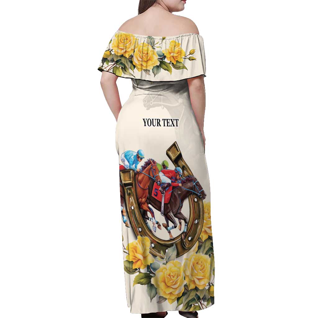 Melbourne Horse Racing Personalised Off Shoulder Maxi Dress Australian Horse With Yellow Roses
