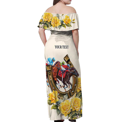 Melbourne Horse Racing Personalised Off Shoulder Maxi Dress Australian Horse With Yellow Roses