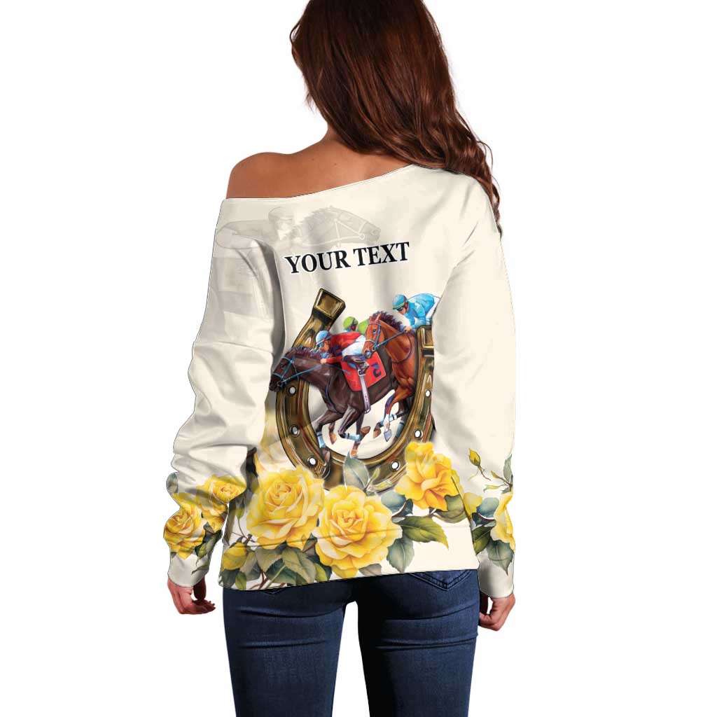 Melbourne Horse Racing Personalised Off Shoulder Sweater Australian Horse With Yellow Roses