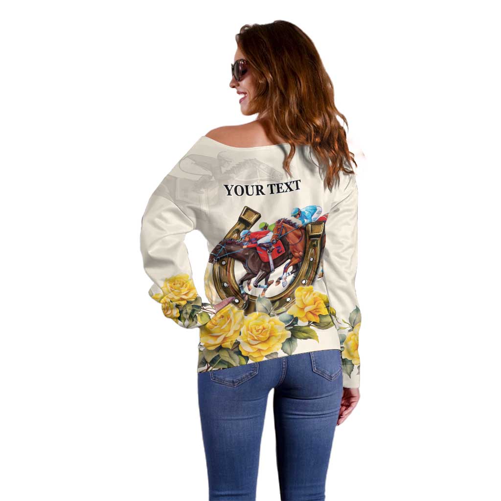 Melbourne Horse Racing Personalised Off Shoulder Sweater Australian Horse With Yellow Roses