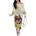 Melbourne Horse Racing Personalised Off The Shoulder Long Sleeve Dress Australian Horse With Yellow Roses