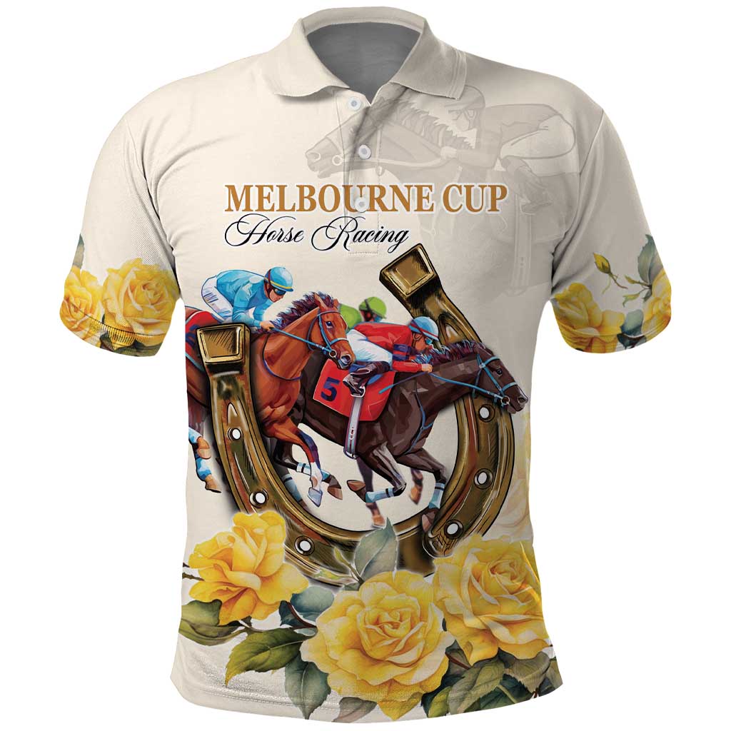 Melbourne Horse Racing Personalised Polo Shirt Australian Horse With Yellow Roses