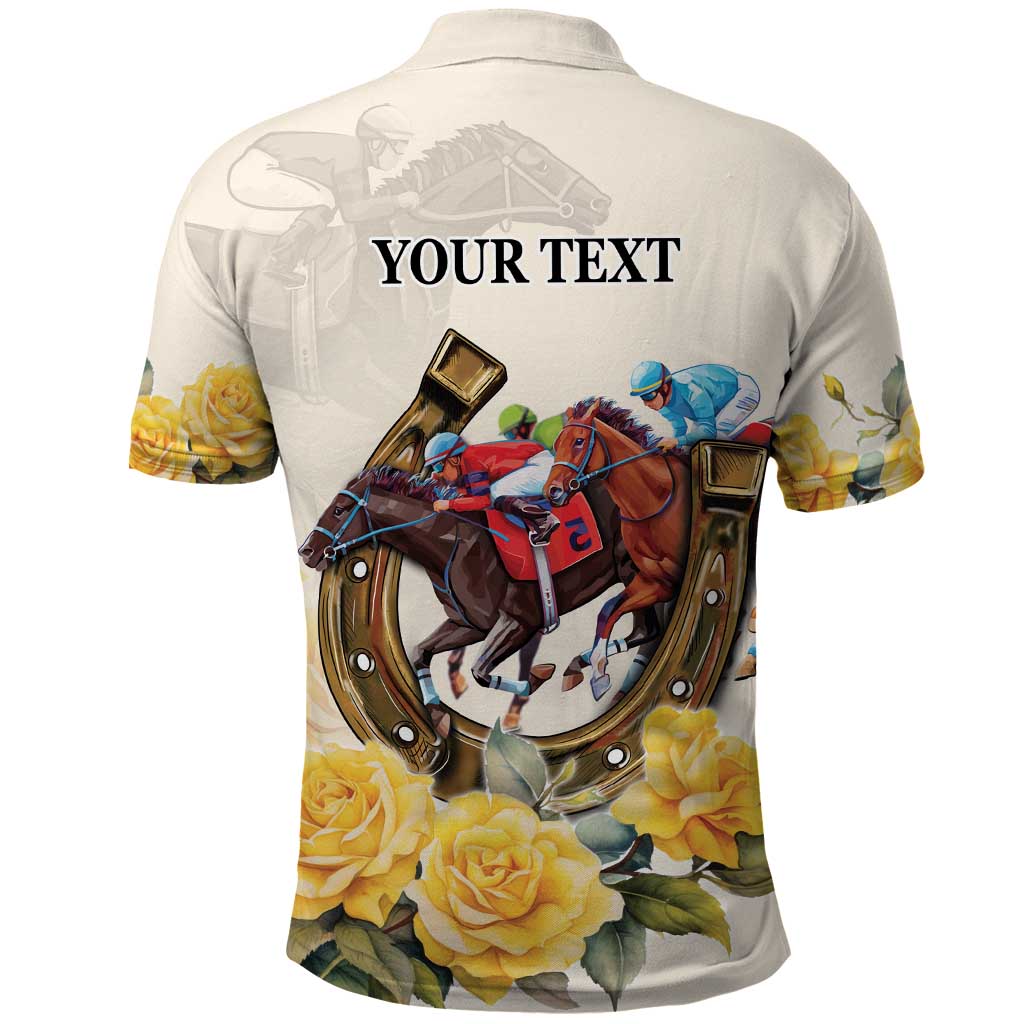Melbourne Horse Racing Personalised Polo Shirt Australian Horse With Yellow Roses