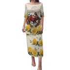 Melbourne Horse Racing Personalised Puletasi Australian Horse With Yellow Roses