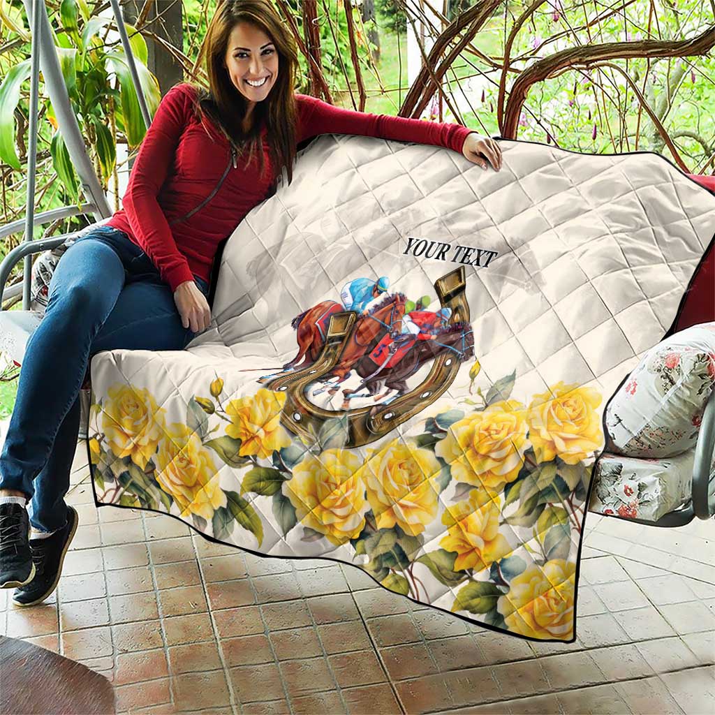 Melbourne Horse Racing Personalised Quilt Australian Horse With Yellow Roses