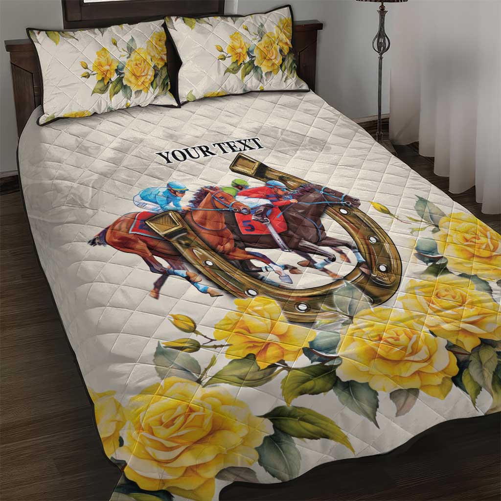 Melbourne Horse Racing Personalised Quilt Bed Set Australian Horse With Yellow Roses
