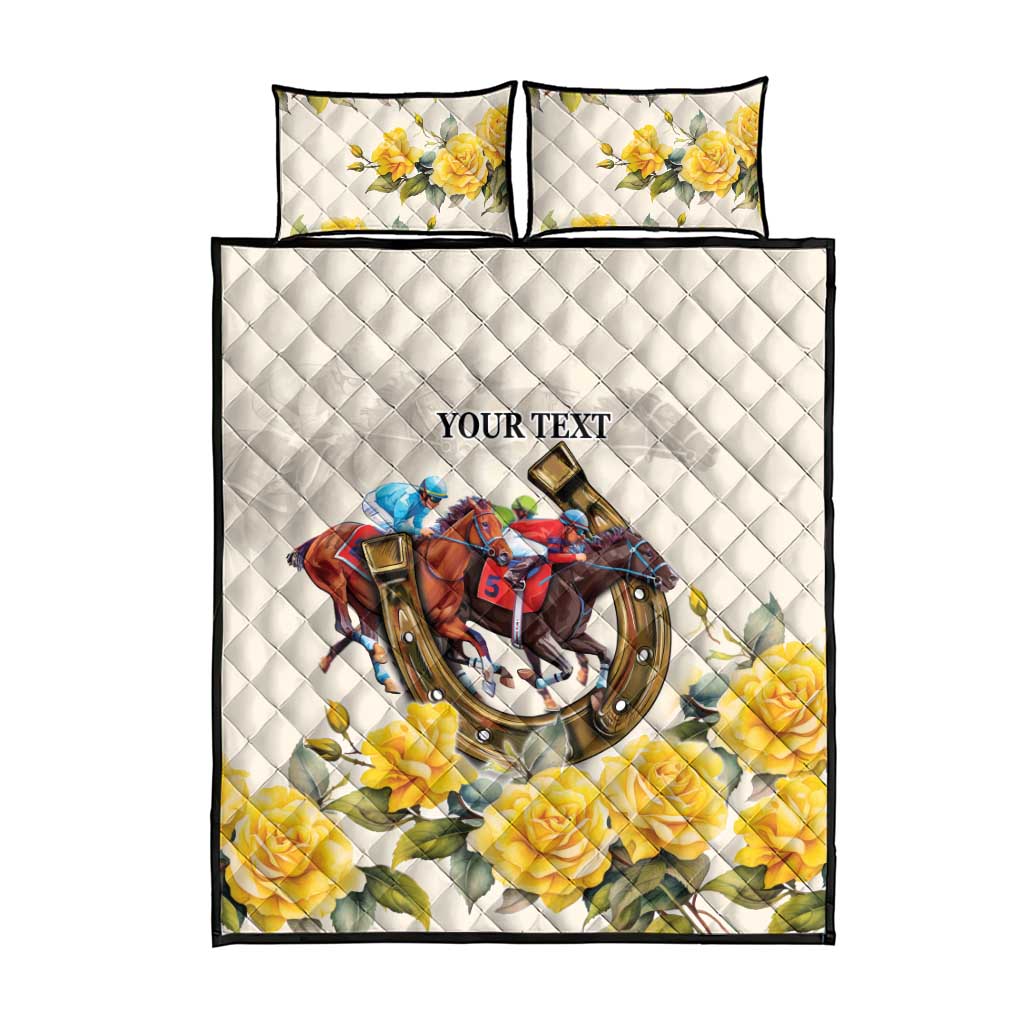 Melbourne Horse Racing Personalised Quilt Bed Set Australian Horse With Yellow Roses