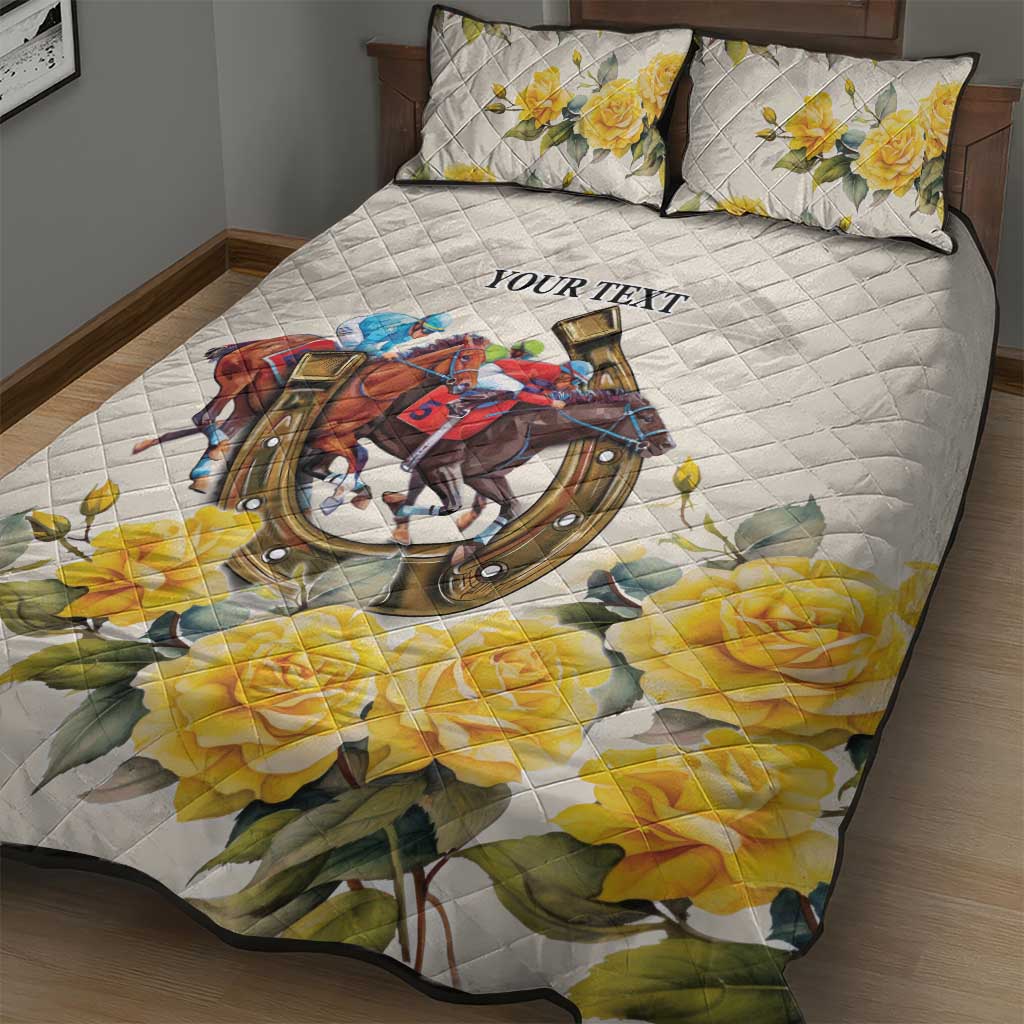 Melbourne Horse Racing Personalised Quilt Bed Set Australian Horse With Yellow Roses