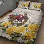 Melbourne Horse Racing Personalised Quilt Bed Set Australian Horse With Yellow Roses